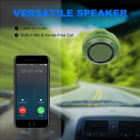 Kunodi Outdoor Waterproof Bluetooth Speaker, Wireless Portable Mini Travel Speaker with Subwoofer, Green