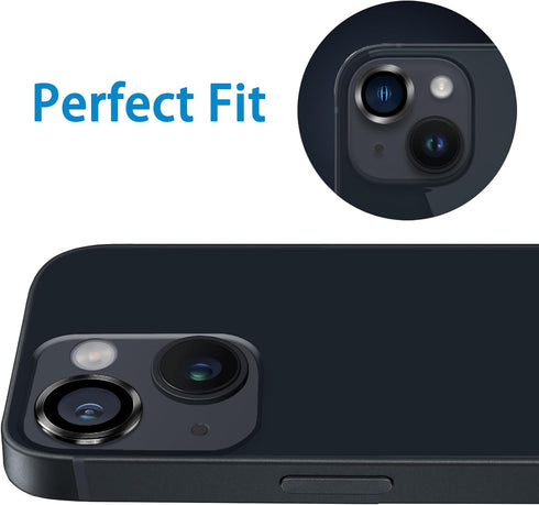 iPhone 14 & 14 Plus Camera Lens Protector - 9H Tempered Glass, Anti-Scratch, Shockproof Ring, 2 Pcs Black.