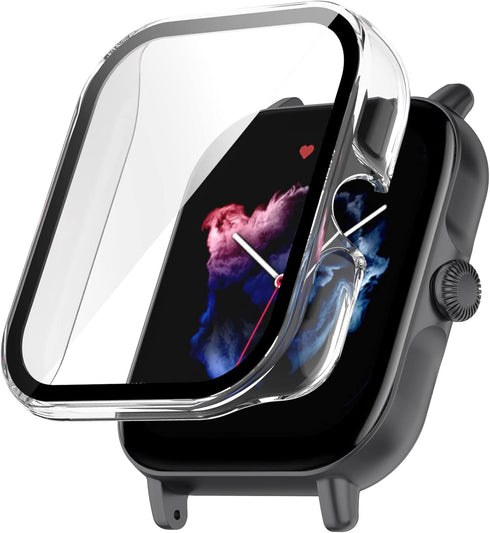 ECSEM Screen Protector with Hard PC Bumper Case for Amazfit GTS 3, All-Around Protective Shell, Clear+Pink+Green