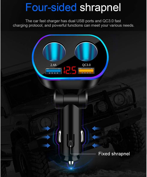 Car Charger Cigarette Lighter Splitter Adapter, 120W QC3.0 Dual USB Fast Charging for Phone, Tablets, GPS