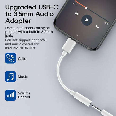 USB C to 3.5mm Headphone Jack Adapter for iPhone 15/15 Pro/Pro Max/Plus, Type C Aux Dongle Cable Cord Compatible with iPad, Samsung Galaxy S23/S23/S22/S21Ultra, MacBook,Note…