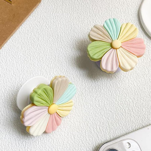 Universal Phone Ring Holder, Collapsible Colored Flower Grip and Stand for Phones and Tablets, Pack of 2