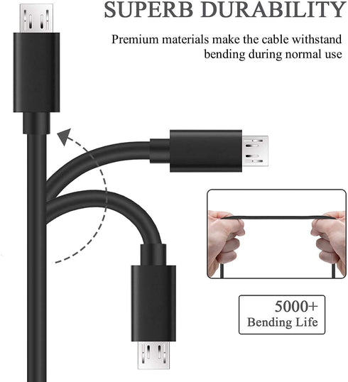 DEEGO 2-Pack Charging Cable for Samsung Galaxy S7, 6Ft & 10Ft Fast Charger for Android, LG, Moto, PS4, Black.