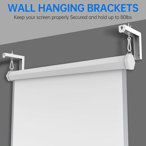 Universal Projector Screen L-Bracket Wall Hanging Mount 6 inch Adjustable Extension with Hook Manual, for Wall or Ceiling Mount Home Projector and Movie Screens, 80 Lb Capacity Each(White)