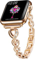 Dainty Heart Bands for Apple Watch 38mm 40mm 41mm 42mm, Adjustable Bling Metal Strap for Women, Rose Gold