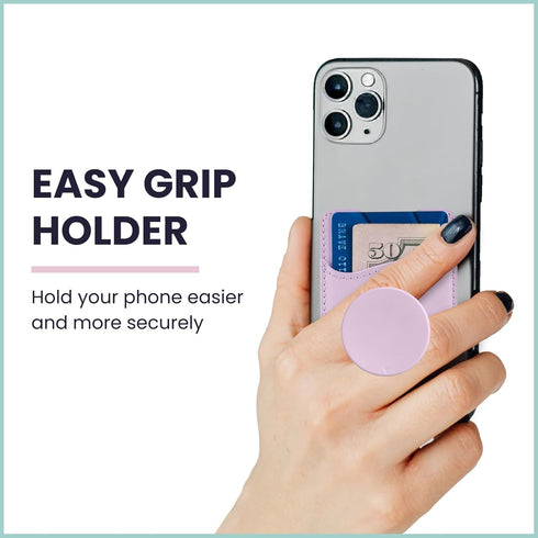 Wallaroo Wallets Premium Leather Phone Card Holder with Stand - Non-Slip Interior Strong Adhesive Grip - Phone Wallet Stick - Slim, Lightweight & Durable - Compatible with Most Phones