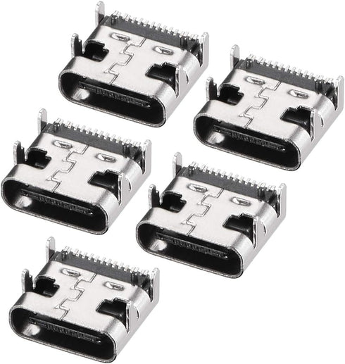 uxcell Type-C 3.1 16Pin Female Jack USB Connector, Fast Charging Socket, 5Pcs