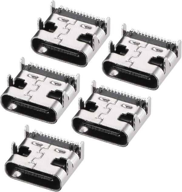 uxcell Type-C 3.1 16Pin Female Jack USB Connector, Fast Charging Socket, 5Pcs