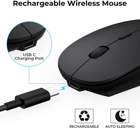 cimetech Rechargeable USB C Mouse, Type C Wireless Mice for MacBook Air, USB-A & Type-C Receiver, Portable Lightweight