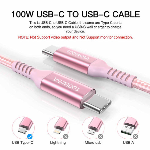 15ft USB C to USB C Cable (2-Pack) Pink, 100W Fast Charging Braided Cable for iPhone 15 Pro Max, MacBook Pro, iPad Pro