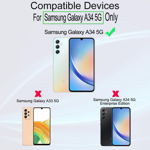 Ibywind Screen Protector for Samsung Galaxy A34 5G(6.6") 2 Pack+1 Pack Camera Len Protector+1 Back Film,9H Tempered Glass,HD Clear,Scratch Resistant,Bubble Free,Easy Install,Fingerprint Compatible