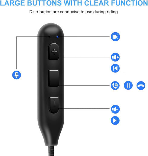 Motorcycle Helmet Speakers Headphones, Loud Sound, Large Button for Gloves, IPX7 Waterproof, Easy Install