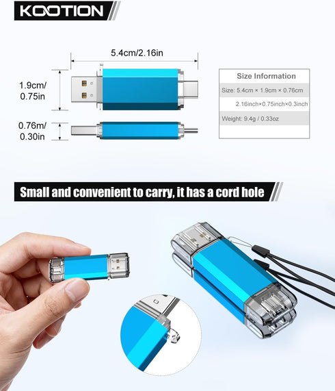 KOOTION 32GB 2 1 3.0/Type USB C Flash Drive in OTG USB C Thumb Drive Dual Drive USB C Memory Stick for Smartphone