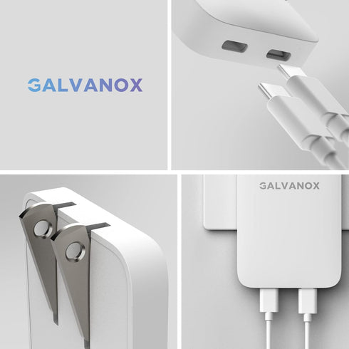 Galvanox Dual USB-C Flat Wall Charger - Fast Charging Ultra Slim Outlet Plug, Multi Port Type C for iPhone 13, 14, 15