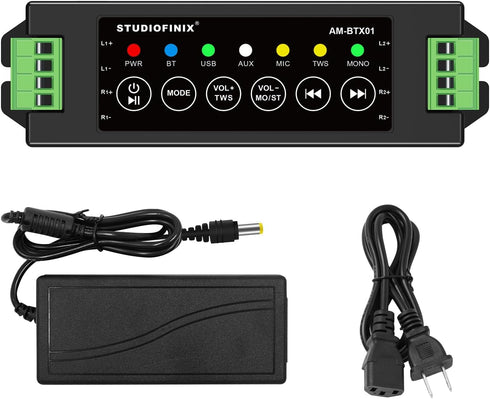 STUODIOFINIX 4-Channel Mini Bluetooth Amplifier 120w for Passive Speakers, TWS, AUX, MIC, USB,
