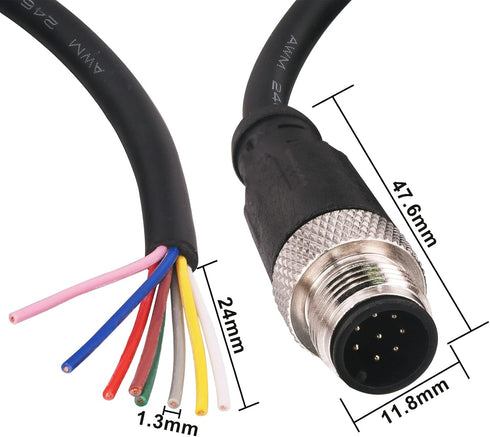 M12 Sensor Connector Aviation Cable, Male 8 pin Straight 6.5Ft/2M Waterproof Electrical Cable
