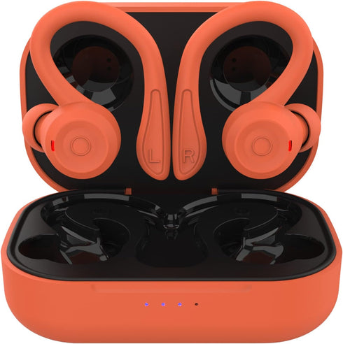 Orange Over Ear Wireless Earbuds, Bluetooth Earhooks for Running, Waterproof Noise Cancelling Headset for Sports