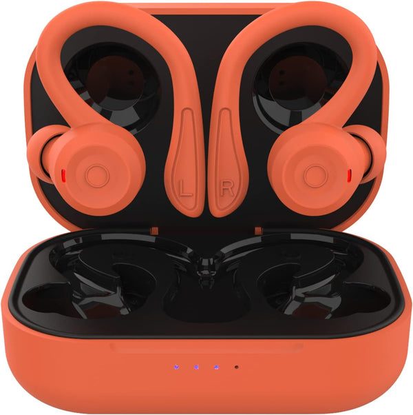 Orange Over Ear Wireless Earbuds, Bluetooth Earhooks for Running, Waterproof Noise Cancelling Headset for Sports