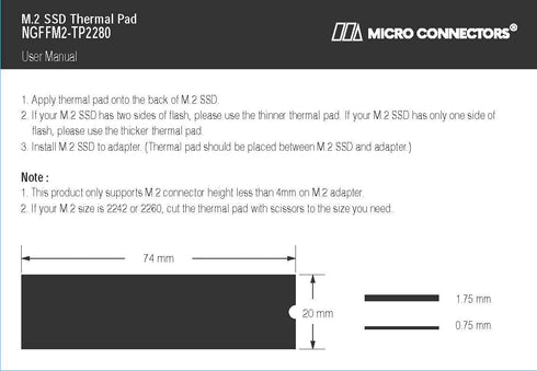 Micro Connectors Blue M.2 SSD Thermal Cooling Pad (NGFFM2-TP2280)