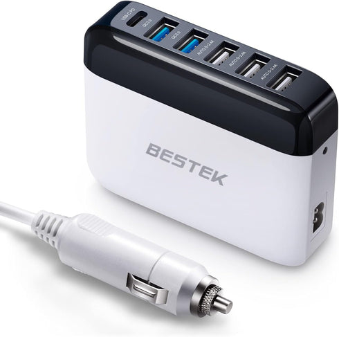 BESTEK Multi Ports USB Car Charger - Fast Charge 86W 9A Quick Charge 3.0 & USB-C PD Adapter for Cell Phones, Tablets