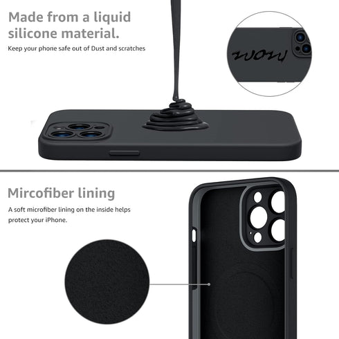 MCFANCE Silicone Magnetic Case for iPhone 13 Pro Max - Compatible with MagSafe, Shockproof Cover (Black)