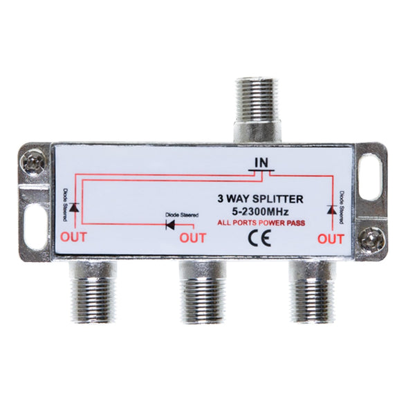 Cables Direct Online 3 Way Bi-Directional Coaxial Antenna Splitter - 5-2300 MHz Indoor and Outdoor Waterproof for RG6