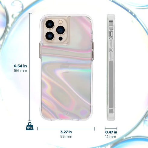 Case-Mate Soap Bubble Luxury Phone Case for iPhone 13 Pro Max, 10ft Drop Protection, Wireless Charging, Iridescent