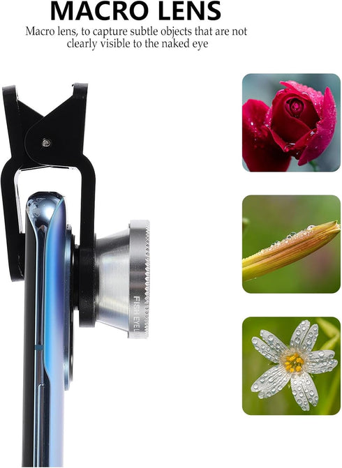 OUNONA 2 Sets 3-in-1 Clip-on Smartphone Camera Lens Kit with Fisheye Wide Angle and Macro Lens Silver Multifunctional