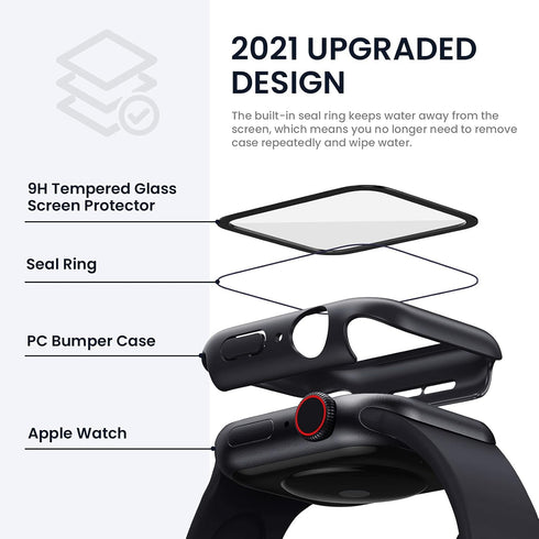 Tensea for Apple Watch Series 9 8 7 41mm Screen Protector Case, Sweatproof Bumper with Built-in Tempered Glass Film