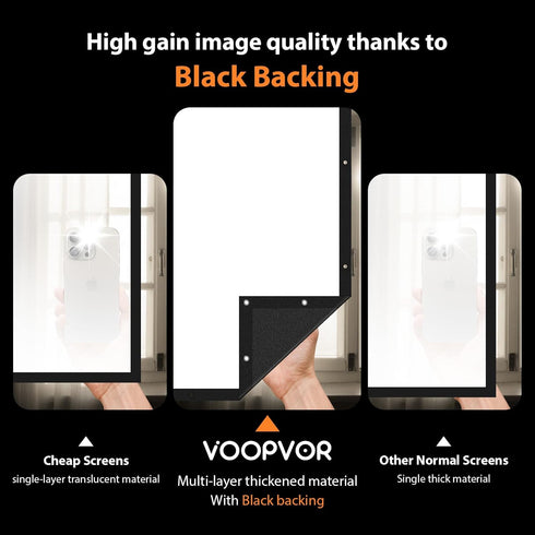 VOOPVOR 100 Inch 16:9 Projector Screen Outdoor: Upgraded Black Backing Black Opaque - Portable Projection Screen Indoor