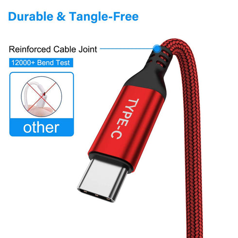 AkoaDa [3 Pack USB C Cable 10ft, USB C Charger Cable 10 Ft Fast Nylon Braided Cord Compatible with Samsung Galaxy Note 9 8 S21 S20 S10 10 Plus,LG V70 V60 G8 G7 Thinq,Moto Z Z3,Switch (Red)