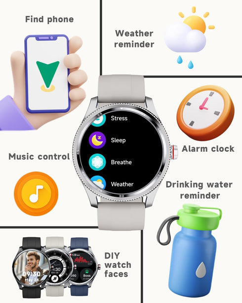 Smart Watch for Men Women with Metal Bezel, Answer Make Call, Heart Rate, Step Counter, IP68 Waterproof, Fitness Sport