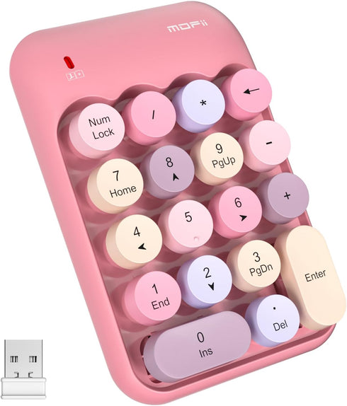 MOFII Wireless Number Pads - Pink Numeric Keypad, 18 Keys USB 2.4G, Portable Numpad for Laptop/PC