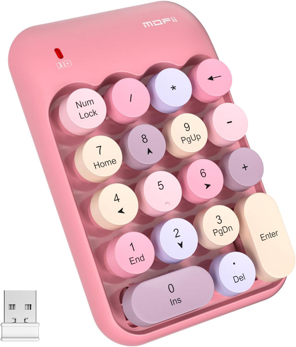 MOFII Wireless Number Pads - Pink Numeric Keypad, 18 Keys USB 2.4G, Portable Numpad for Laptop/PC