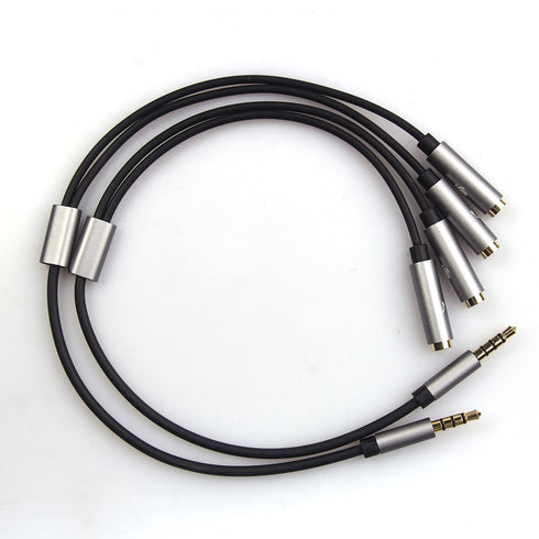 REXUS Grey 3.5mm Y Splitter Stereo Audio Cable, 4-Pole Male to 2 Female, Headphone Splitter Adapter