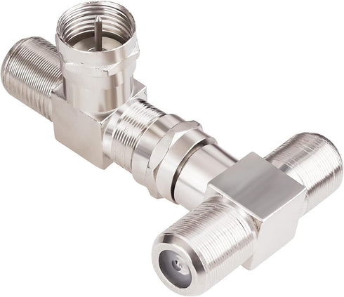 Goupchn F-Type Coax Cable Splitter Adapter, 3 Way Connector F Male to Dual F Female RG6 for TV
