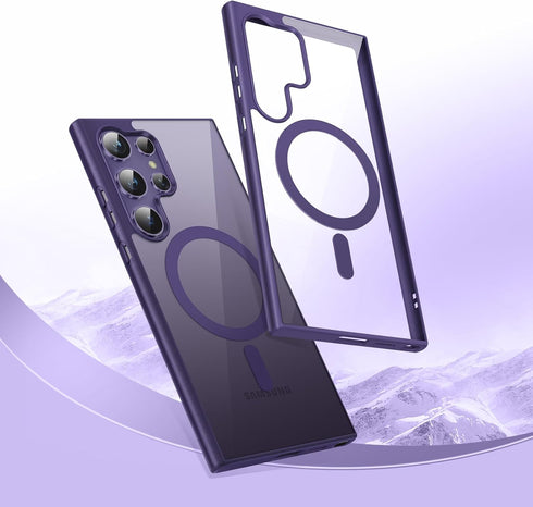 Samsung Galaxy S23 Ultra Case, Magnetic Cover with Soft Frosted Frame & Hard Clear Back, Shockproof Protection (Purple)