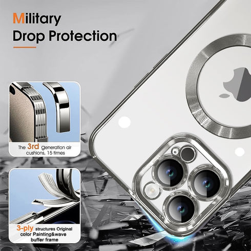 ZIYE iPhone 15 Pro Max Case - Luxury Clear Plating, Soft TPU Bumper, Full Camera Protection, MagSafe Compatible (6.7")