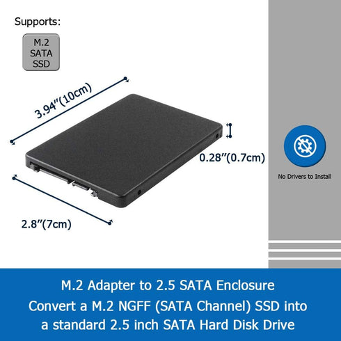 M.2 Adapter to 2.5 SATA Enclosure, B & M Key SATA Based NGFF SSD Converter, Supports 2230 2242 2260 2280 Hard Drive