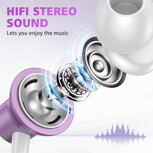 USB C Headphones for Samsung S24 Ultra S23 Fe A35, Type C Earphones Noise Isolating with Mic, Wired Earbuds, Purple