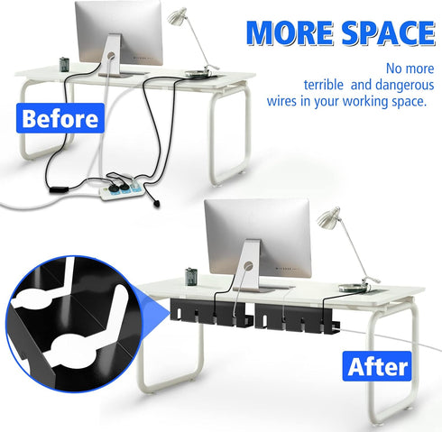 Under Desk Cable Management Tray, 2 Pack Steel Wire Organizer, No Drill 15.7 in Black Cable Raceway for Cords