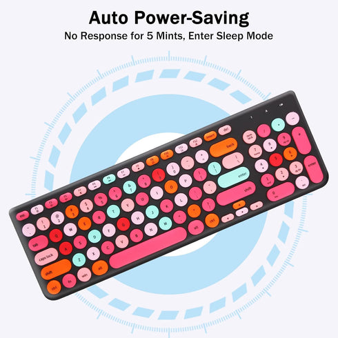 Wireless Keyboard and Mouse Combo, Retro Typewriter Wireless Keyboard with Round Keycaps for Desktop