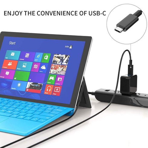 Nylon Braided Charging Cable for Microsoft Surface Pro 7/6/5/4/3/Go3/2/1 & Laptop 4/3/2/1, 6ft, 45W 15V 3A USB-C (Black)