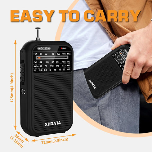 D220 Portable Radio AM FM SW Radio Battery Operated Radio, Shortwave Radio with Headphone Jack, Excellent Reception Transistor Radio, Pocket Radio for Gift, Family, Elder