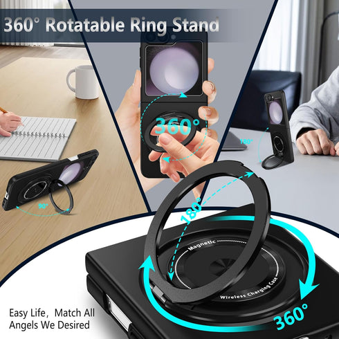 Magnetic Ring Stand Phone Case for Samsung Galaxy Z Flip 6, Compatible with Mag-Safe, Military Grade Shockproof