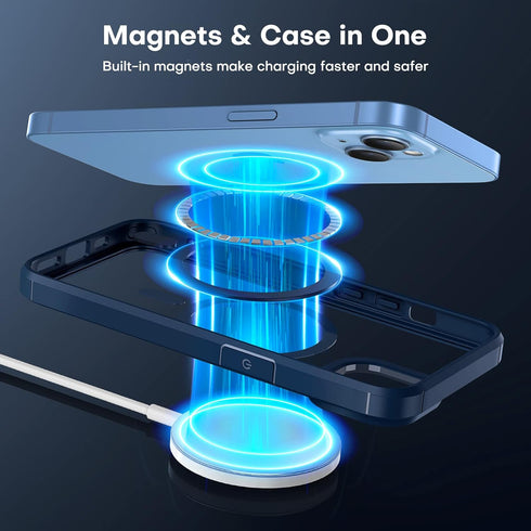 TAURI 5-in-1 Shockproof Case for iPhone 13/14, MagSafe Compatible, Blue + 2 Screen & Camera Lens Protectors.