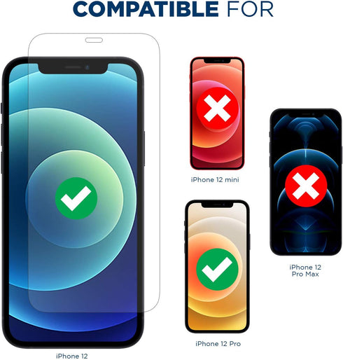 Tech Armor Ballistic Glass Screen Protector for iPhone 12 & 12 Pro, 3 Pack Tempered Glass, Case Friendly