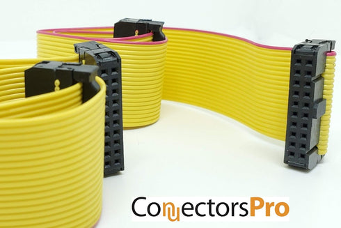 PC Accessories 20P 60cm Yellow Flat Ribbon Cable with 2.54mm 0.1" FC 20 Pins Female to Female Connector