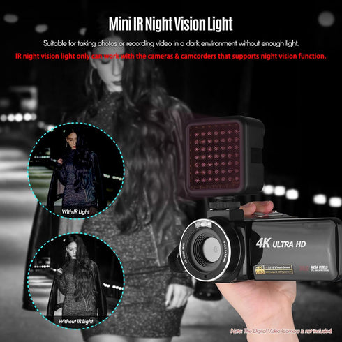 Mini IR Night Vision Light for Video Camera, Built-in Rechargeable Battery with 3 Cold Shoe Mounts