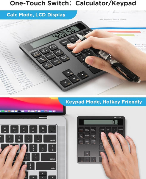 HoRiMe 34 2 1 Number Pad for Laptop - Rechargeable Wireless Number Keypad Keys with Dual Bluetooth, in Numeric Keypad